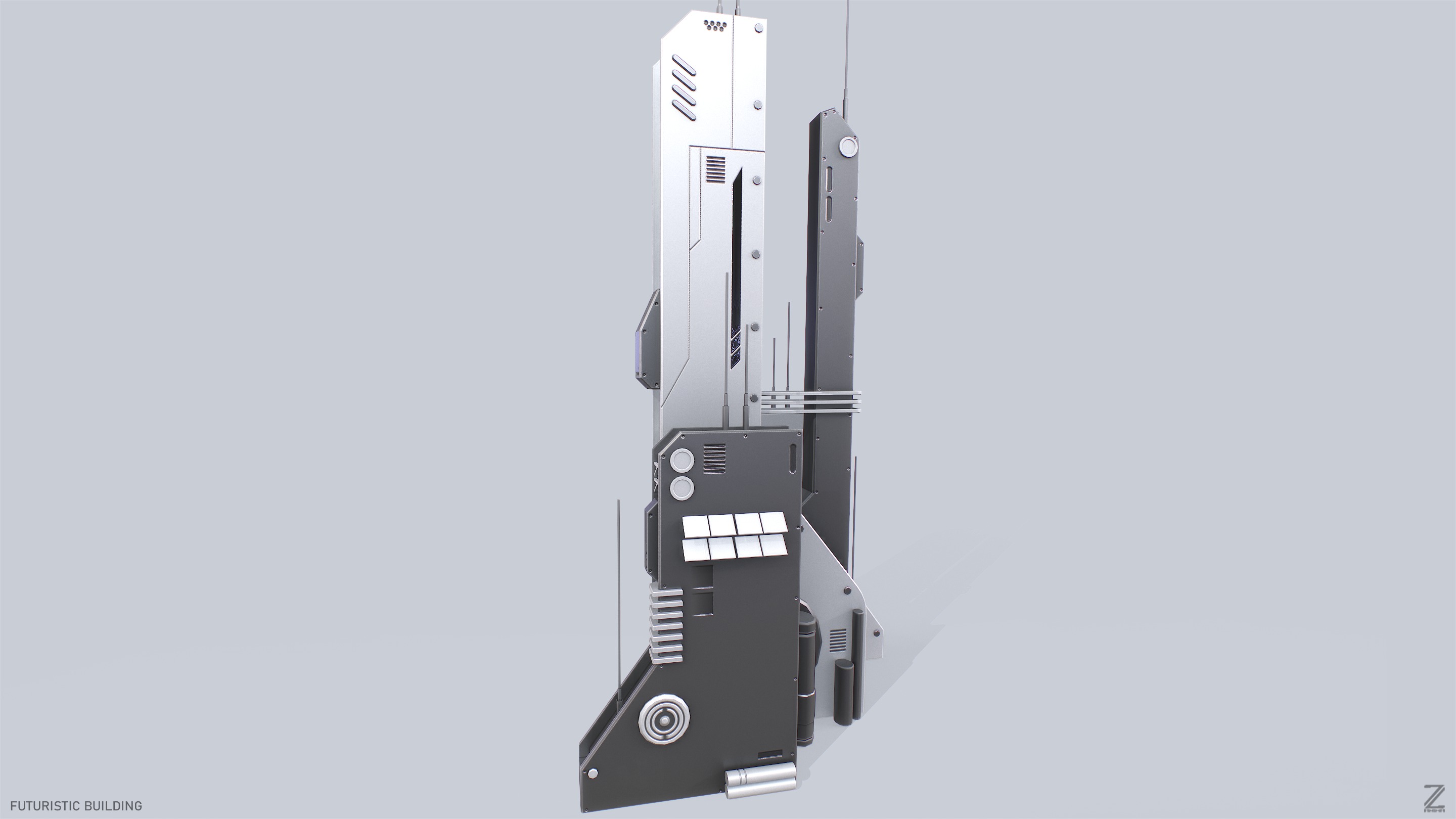 Futuristic building Low-poly 3D model_4