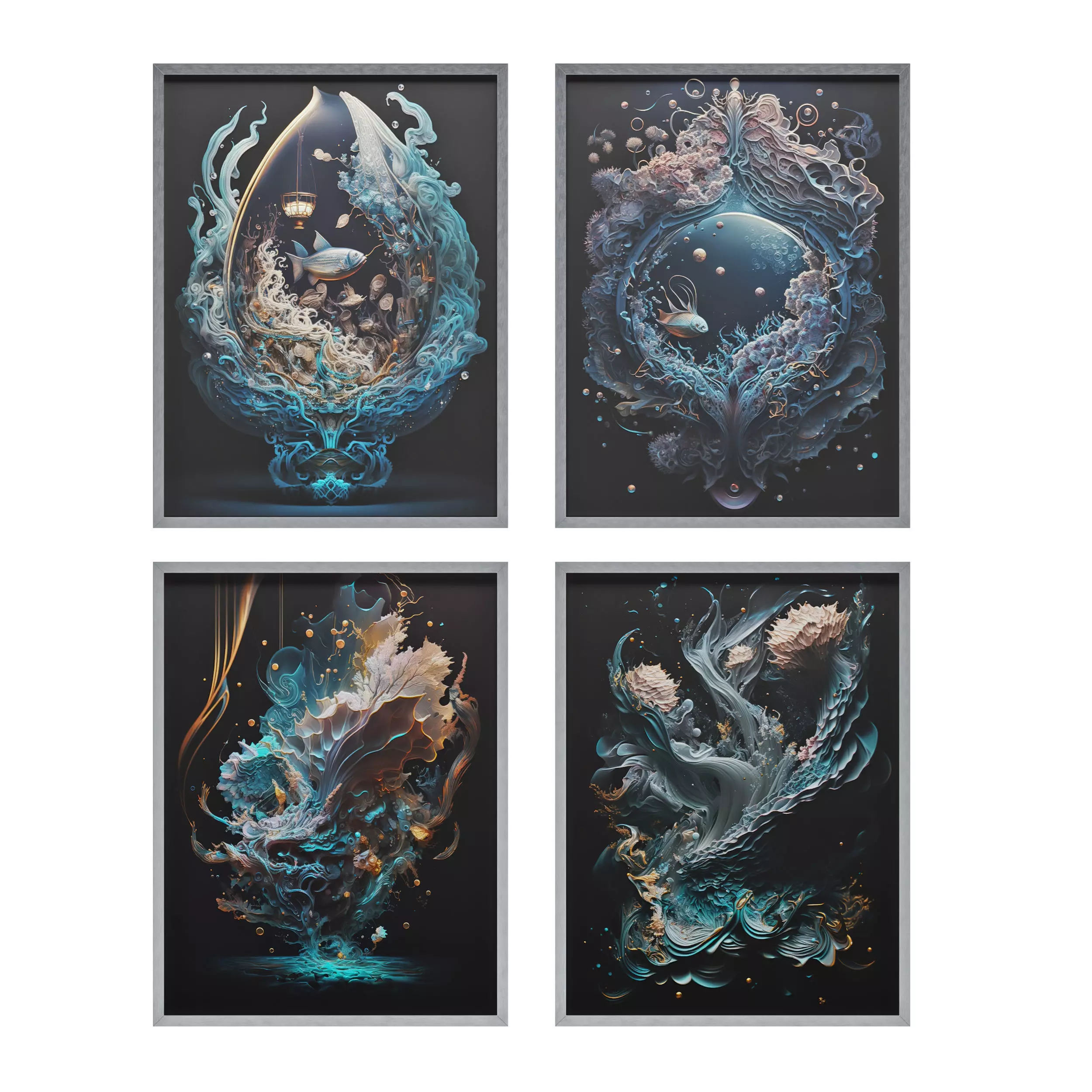 Pictures 4 set of four frames Low-poly 3D model_0