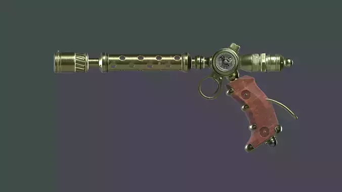 Steampunk Brass Gun PBR game ready
