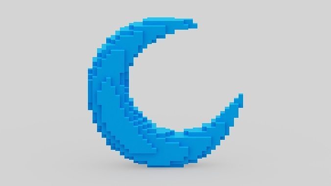 Blue Voxel Moon Low-poly 3D model