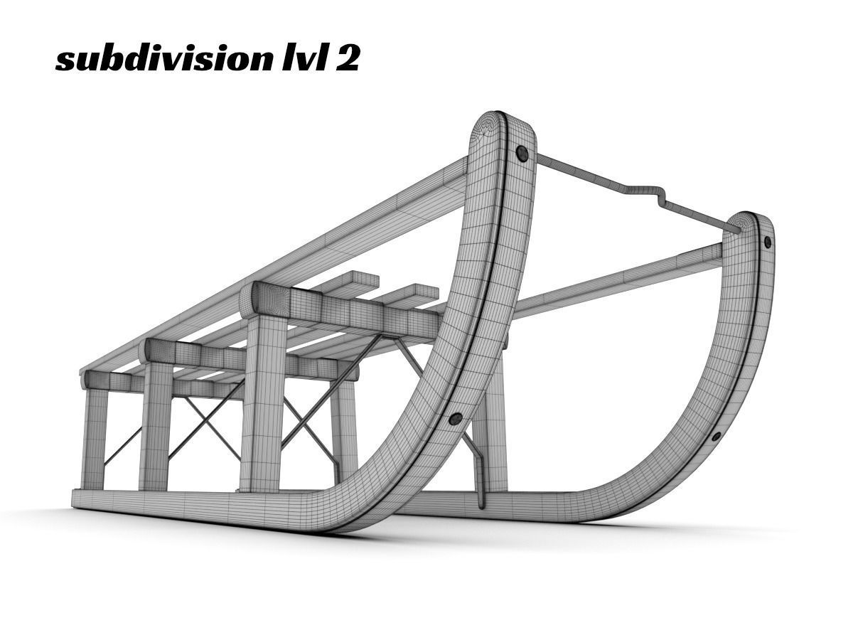 Wooden Sledge Snow Sleigh Low-poly 3D model_8