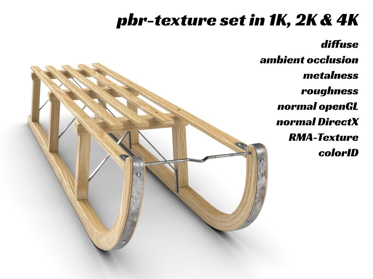 Wooden Sledge Snow Sleigh Low-poly 3D model_3
