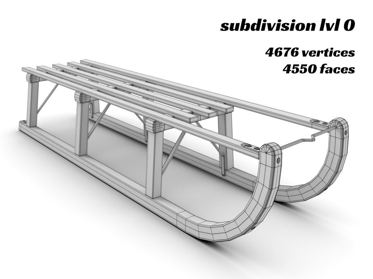 Wooden Sledge Snow Sleigh Low-poly 3D model_6