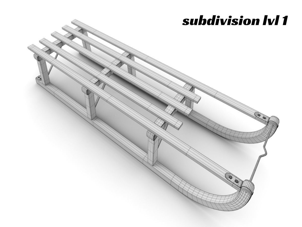 Wooden Sledge Snow Sleigh Low-poly 3D model_7