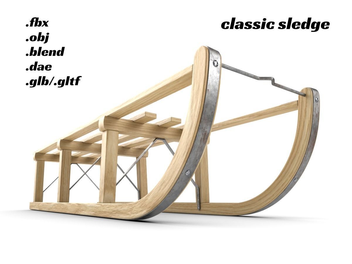 Wooden Sledge Snow Sleigh Low-poly 3D model_1