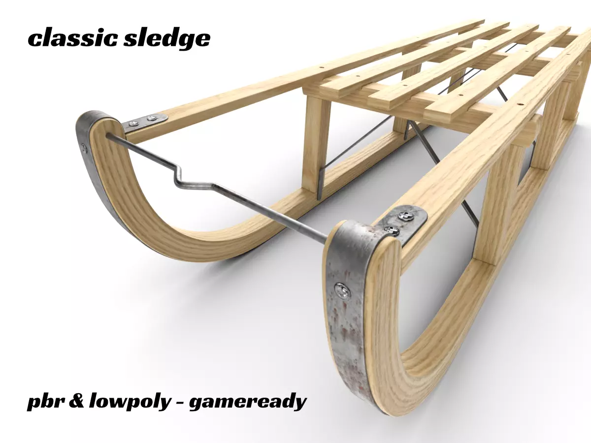 Wooden Sledge Snow Sleigh Low-poly 3D model_0