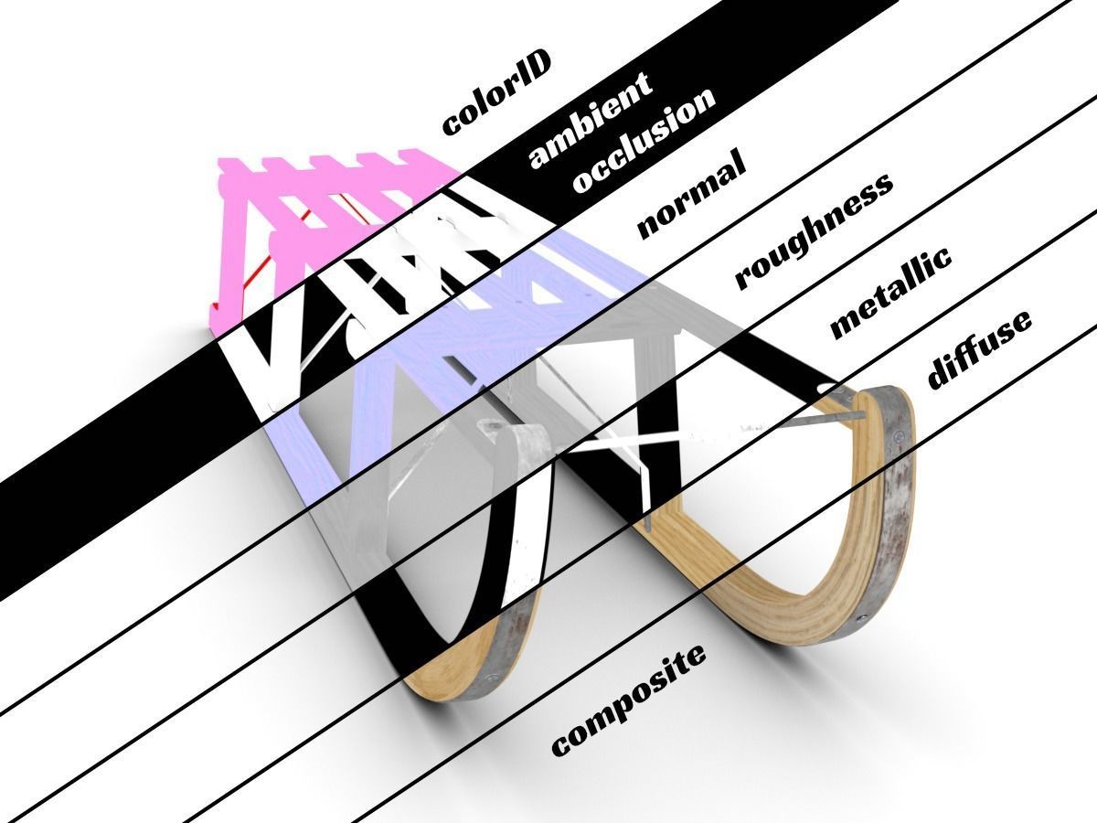 Wooden Sledge Snow Sleigh Low-poly 3D model_9