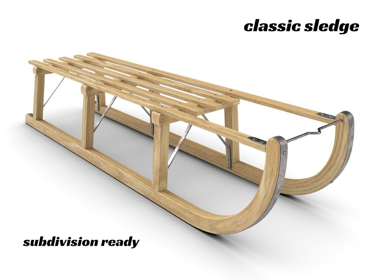 Wooden Sledge Snow Sleigh Low-poly 3D model_2
