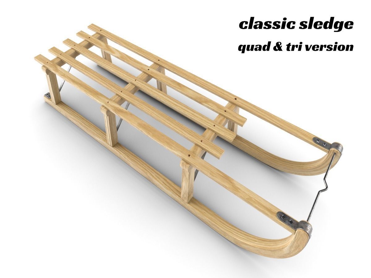 Wooden Sledge Snow Sleigh Low-poly 3D model_4