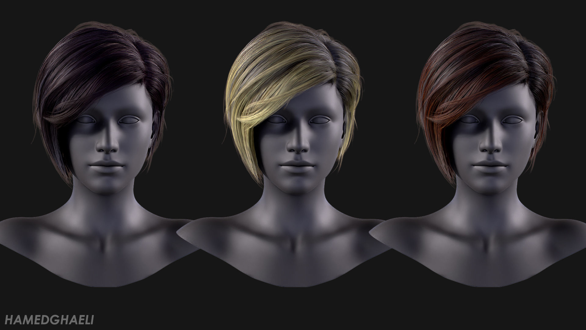 Real Time Hair Card Female Hairstyle part 01 Low-poly 3D model_9