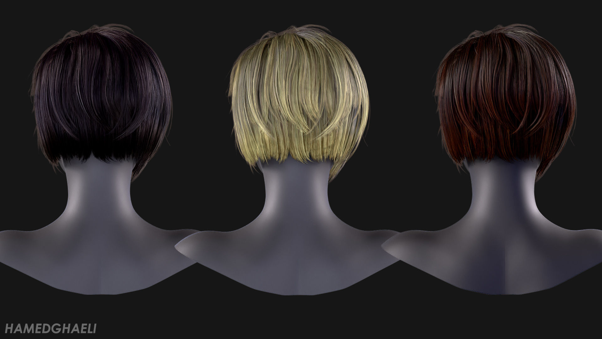 Real Time Hair Card Female Hairstyle part 01 Low-poly 3D model_2