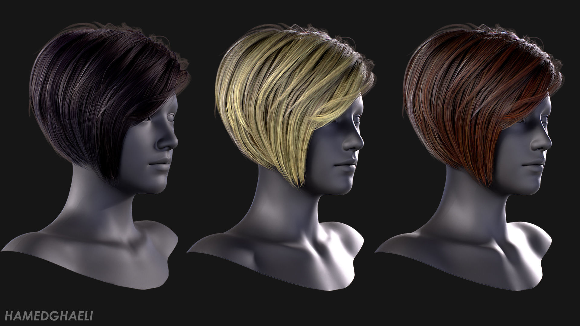 Real Time Hair Card Female Hairstyle part 01 Low-poly 3D model_3