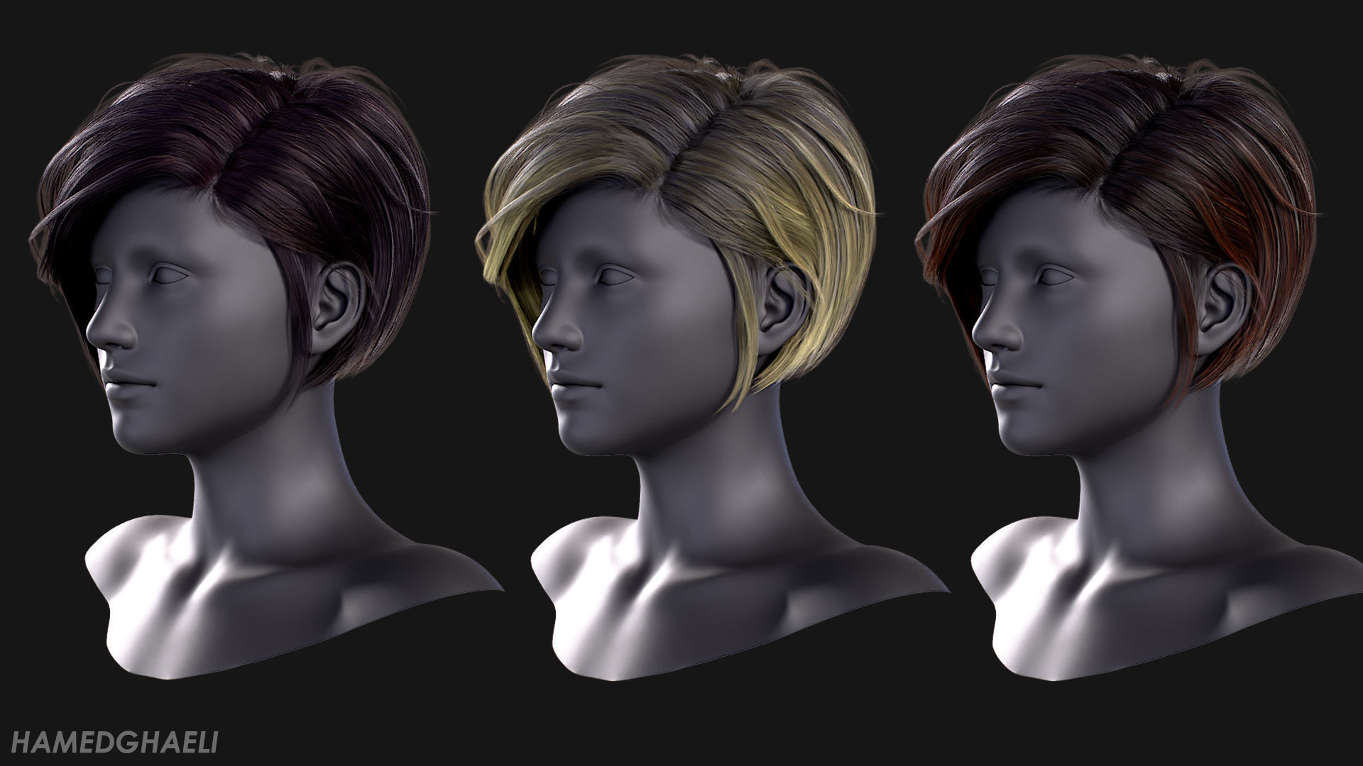 Real Time Hair Card Female Hairstyle part 01 Low-poly 3D model_6