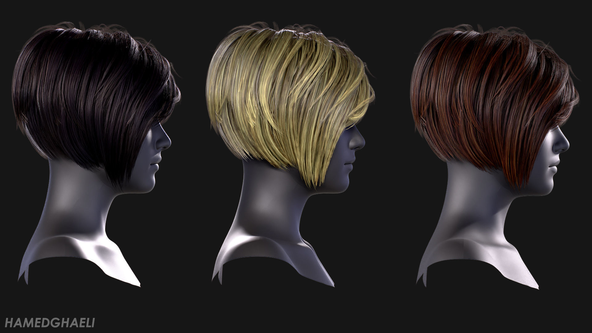 Real Time Hair Card Female Hairstyle part 01 Low-poly 3D model_5