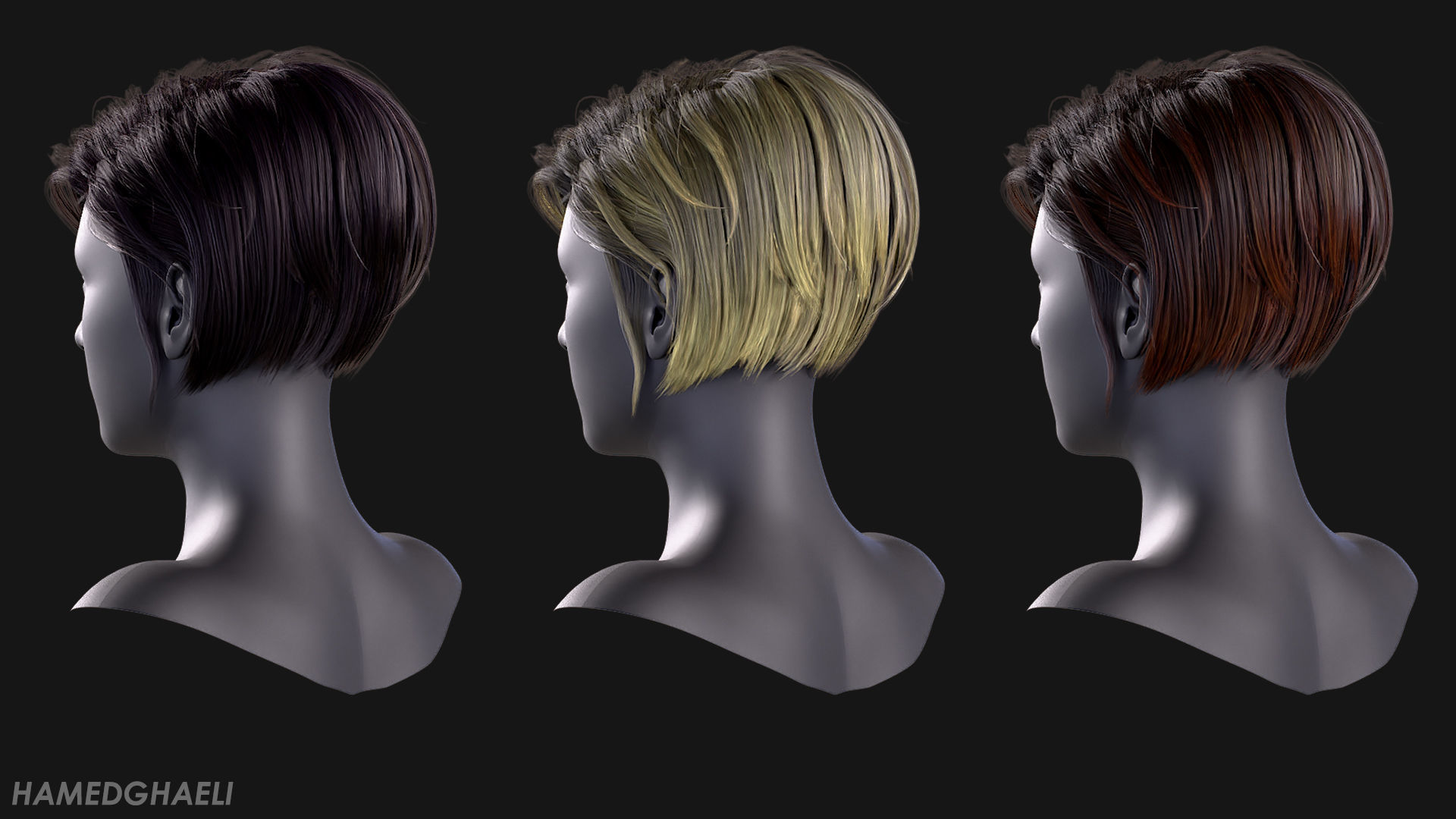 Real Time Hair Card Female Hairstyle part 01 Low-poly 3D model_8