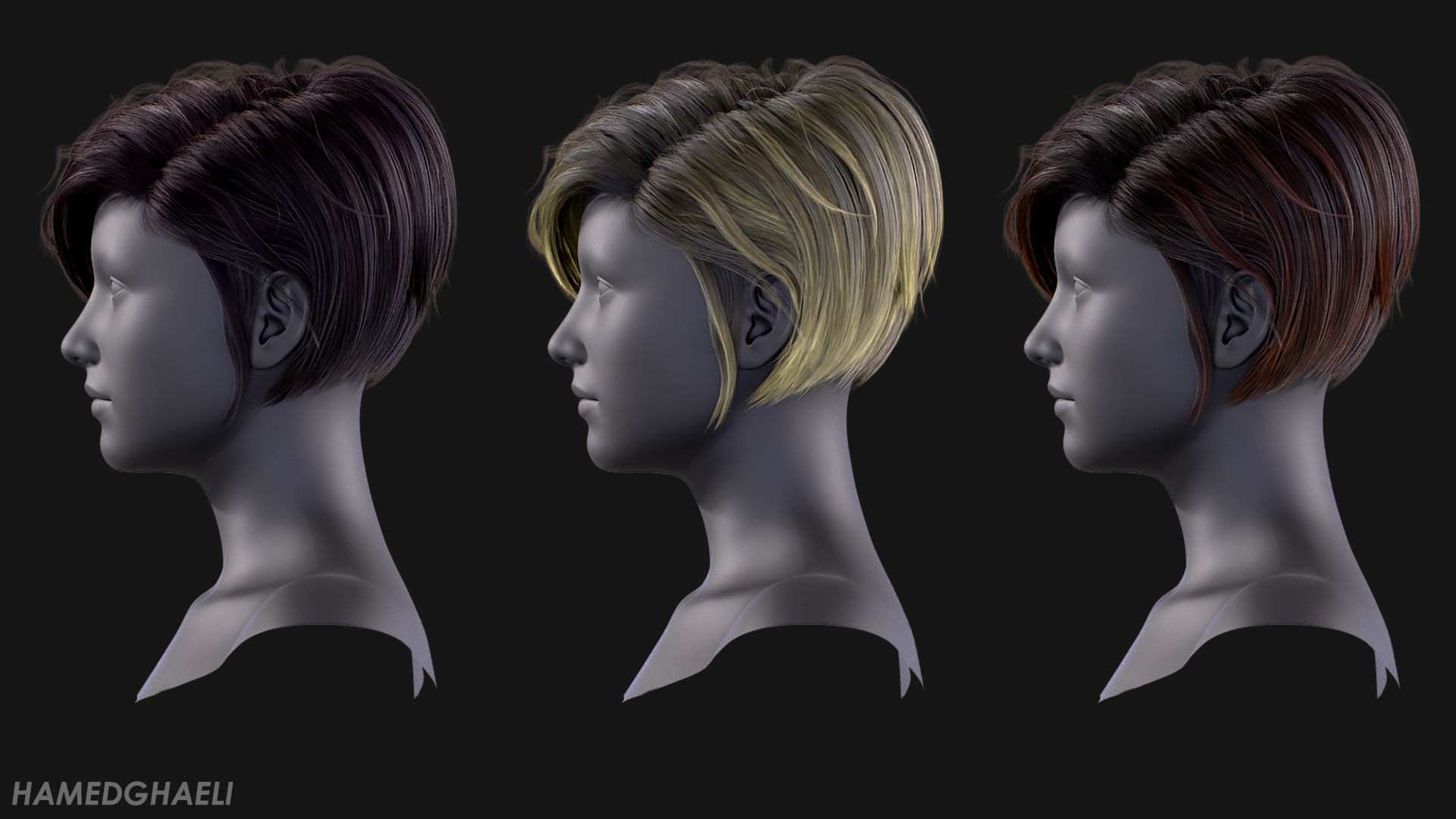 Real Time Hair Card Female Hairstyle part 01 Low-poly 3D model_4