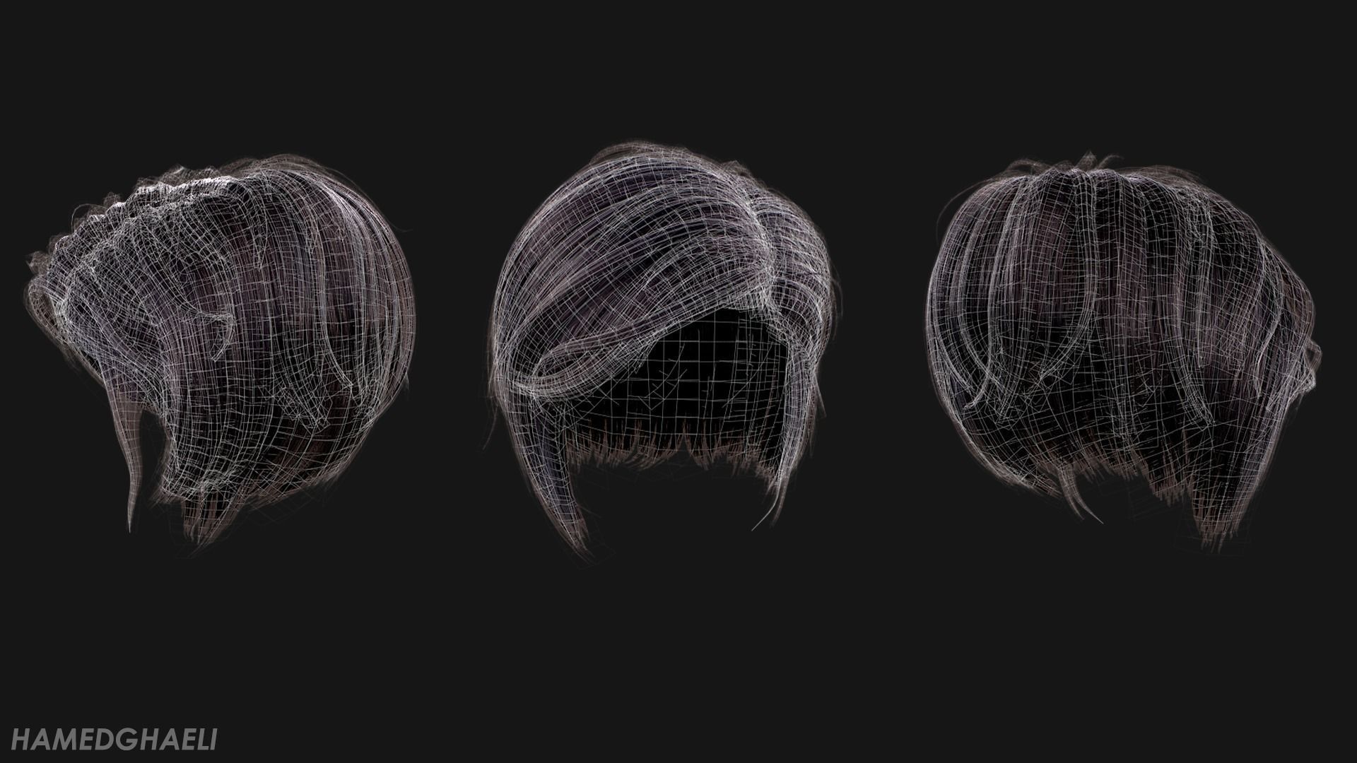 Real Time Hair Card Female Hairstyle part 01 Low-poly 3D model_10