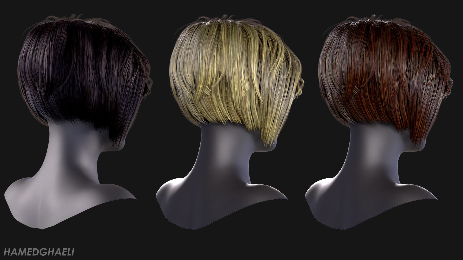 Real Time Hair Card Female Hairstyle part 01 Low-poly 3D model_7