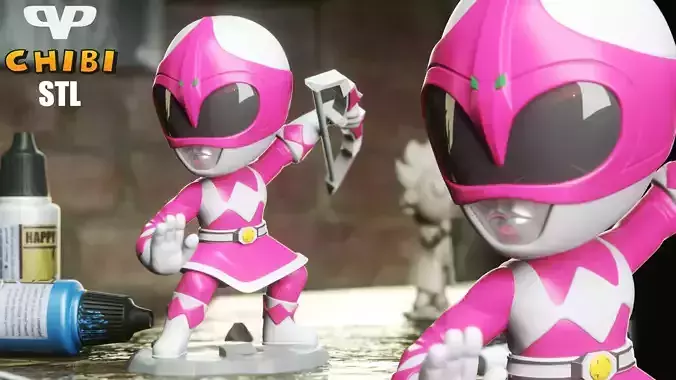 Pink Ranger Chibi STL for 3D Printing ChibiSTL 3DXM