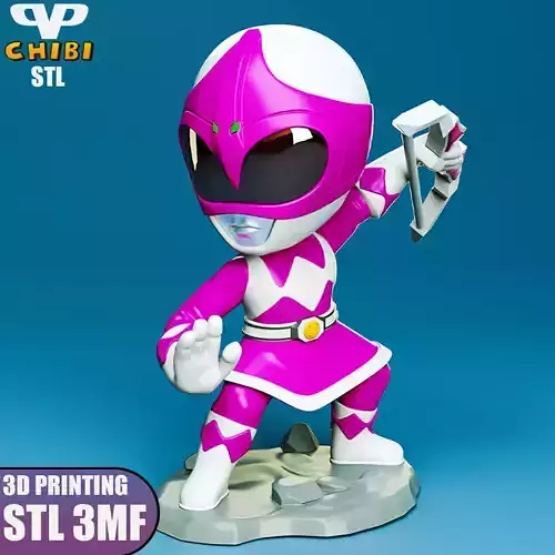 Pink Ranger Chibi STL 3MF for 3D Printing ChibiSTL 3DXM