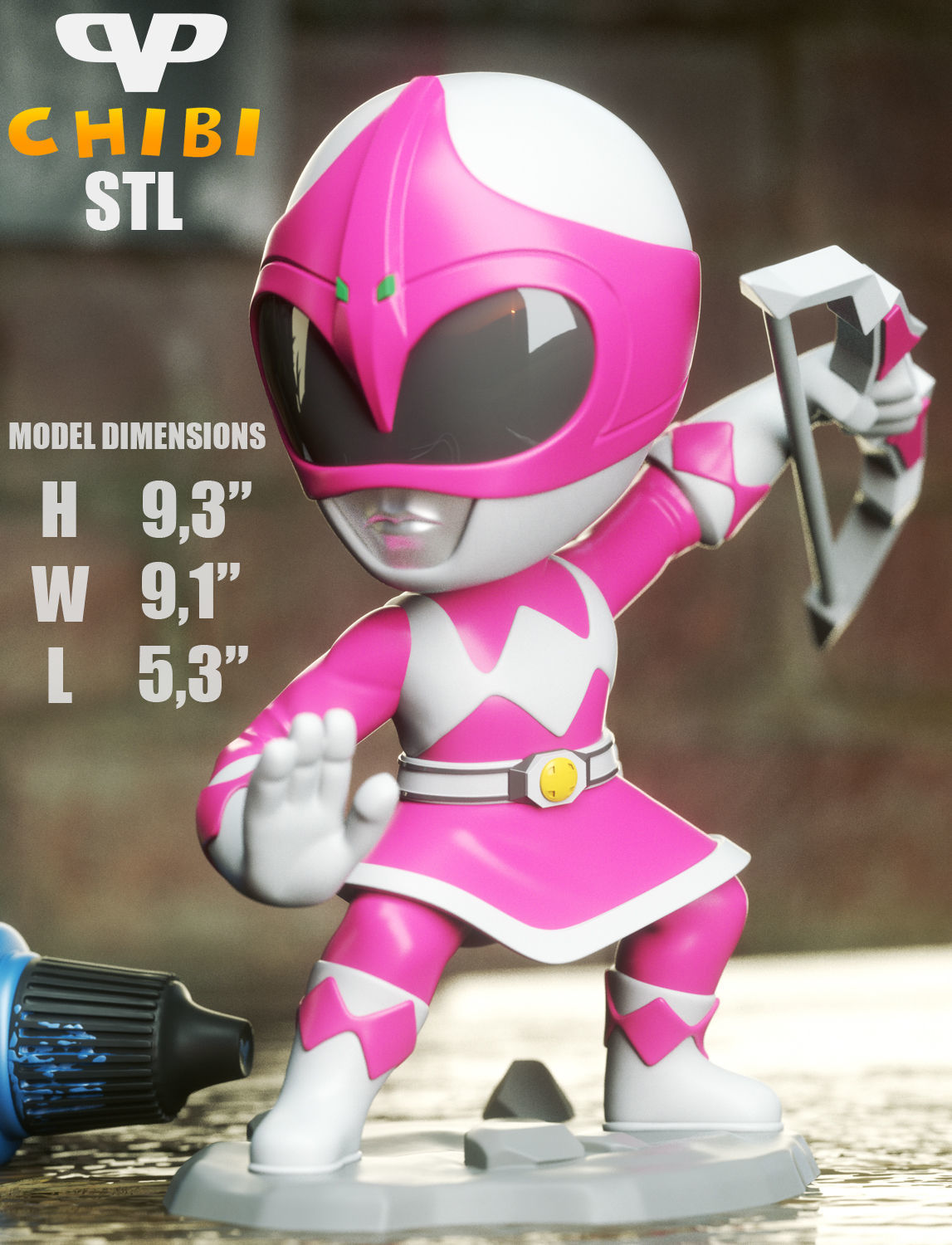 Pink Ranger Chibi STL for 3D Printing ChibiSTL 3DXM 3D print model_2