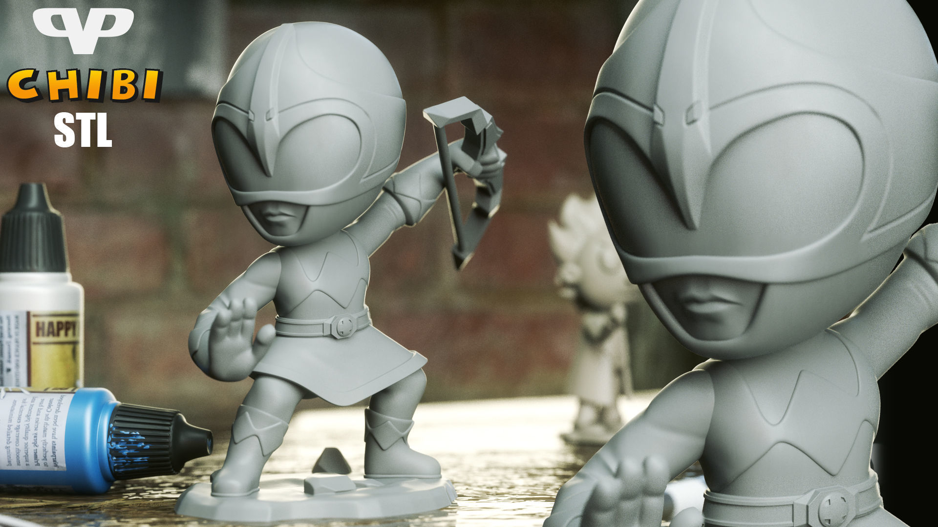 Pink Ranger Chibi STL for 3D Printing ChibiSTL 3DXM 3D print model_3