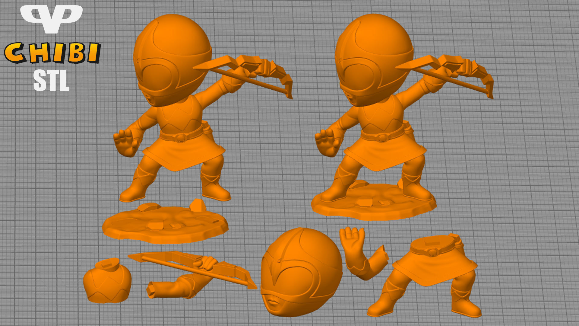 Pink Ranger Chibi STL for 3D Printing ChibiSTL 3DXM 3D print model_1