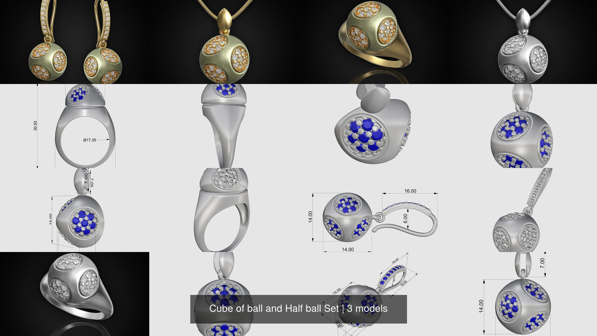 Cube of ball and Half ball Set 3D Model Collection_4