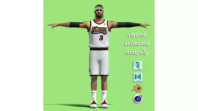T-P Rigged Allen Iverson Philadelphia 76ers NBA 3D model