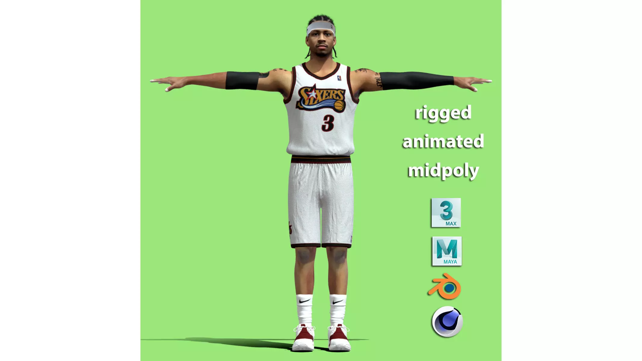 T-P Rigged Allen Iverson Philadelphia 76ers NBA 3D model_0
