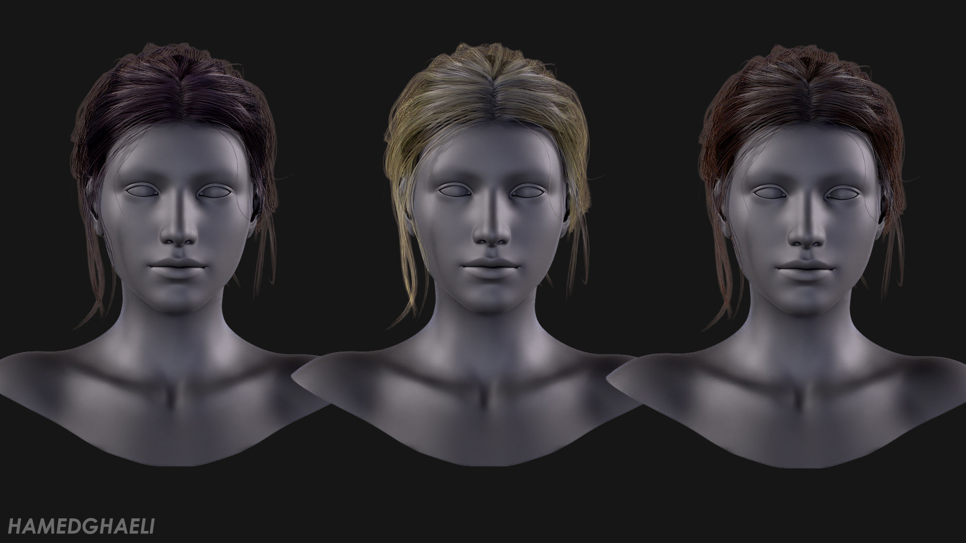 Real Time Hair Card Female Hairstyle part 03 Low-poly 3D model_9
