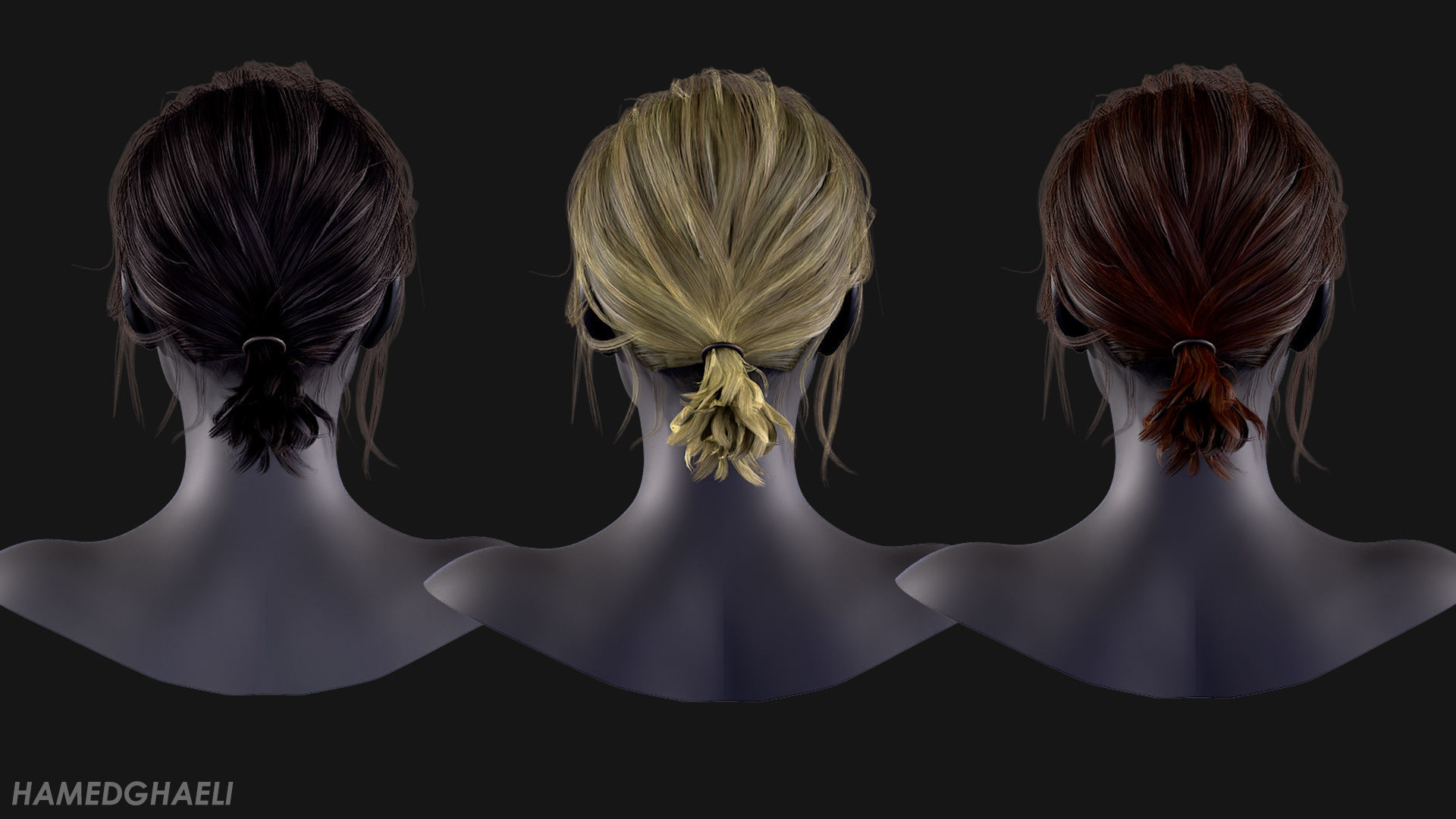 Real Time Hair Card Female Hairstyle part 03 Low-poly 3D model_2