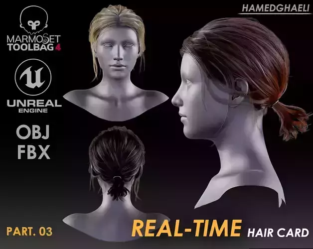 Real Time Hair Card Female Hairstyle part 03 Low-poly 3D model