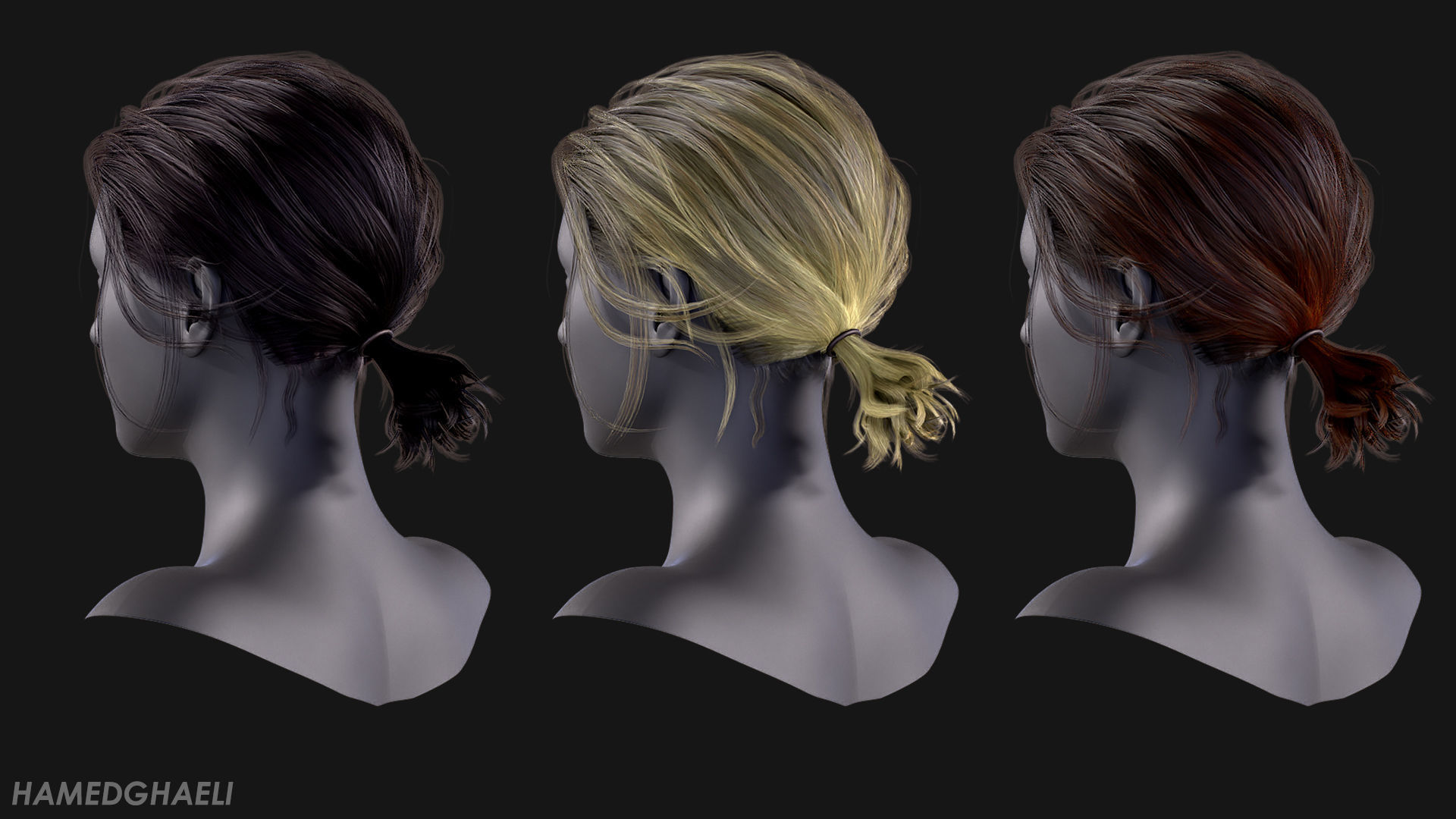 Real Time Hair Card Female Hairstyle part 03 Low-poly 3D model_8