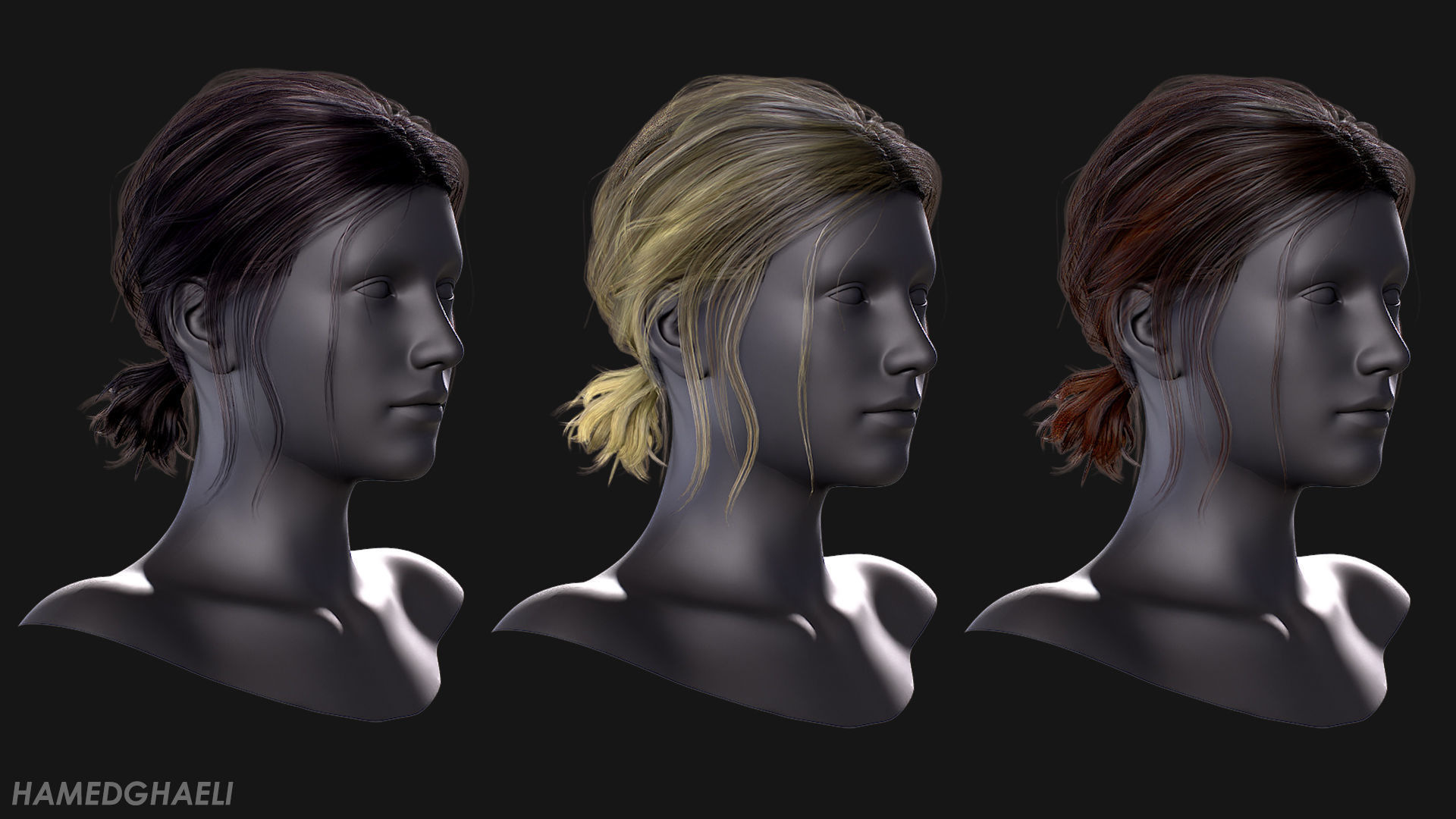 Real Time Hair Card Female Hairstyle part 03 Low-poly 3D model_3