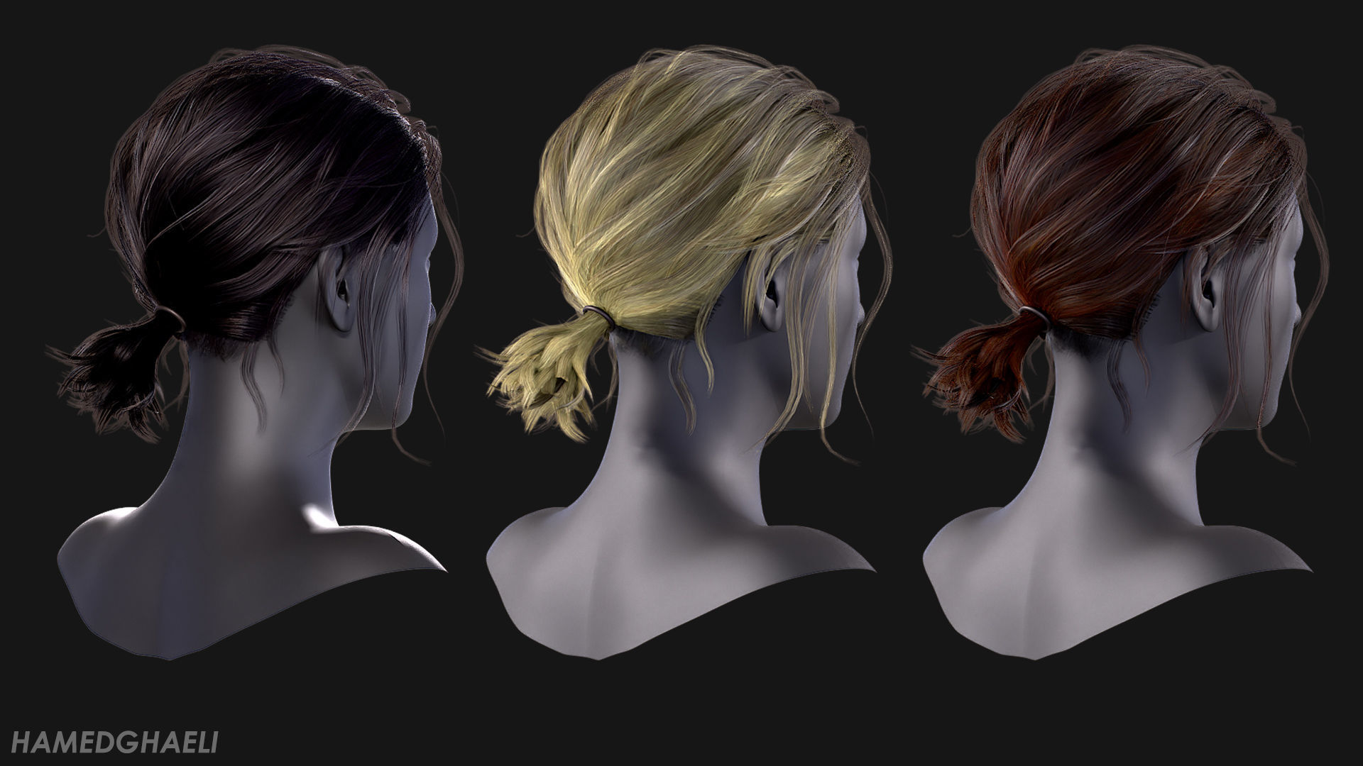 Real Time Hair Card Female Hairstyle part 03 Low-poly 3D model_7