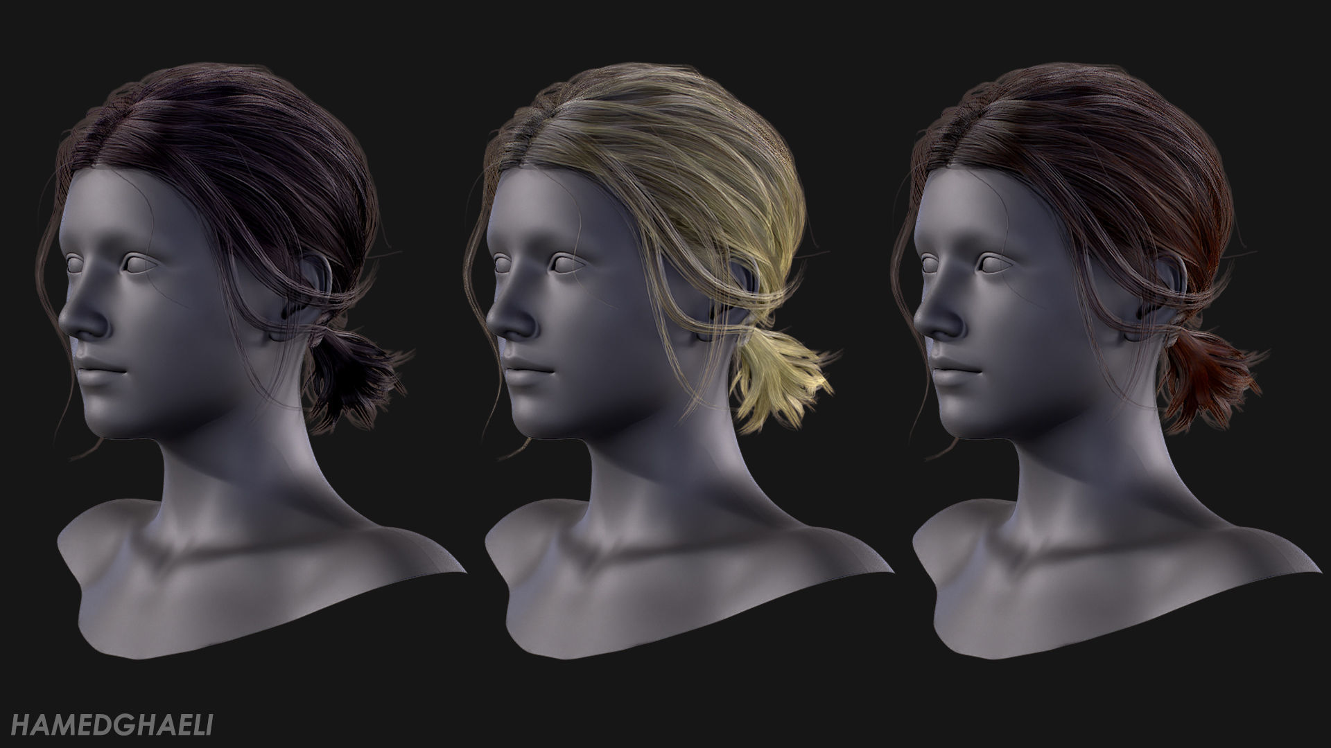 Real Time Hair Card Female Hairstyle part 03 Low-poly 3D model_6