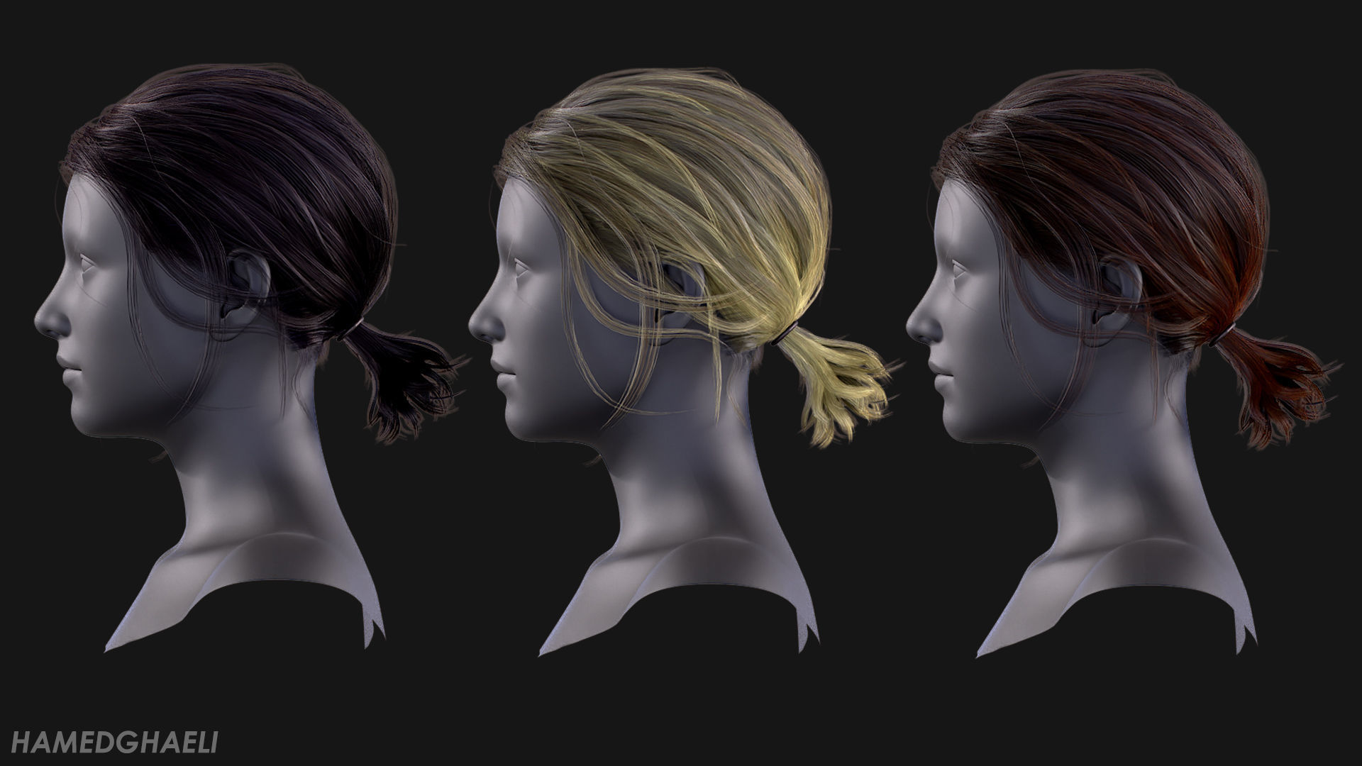 Real Time Hair Card Female Hairstyle part 03 Low-poly 3D model_4