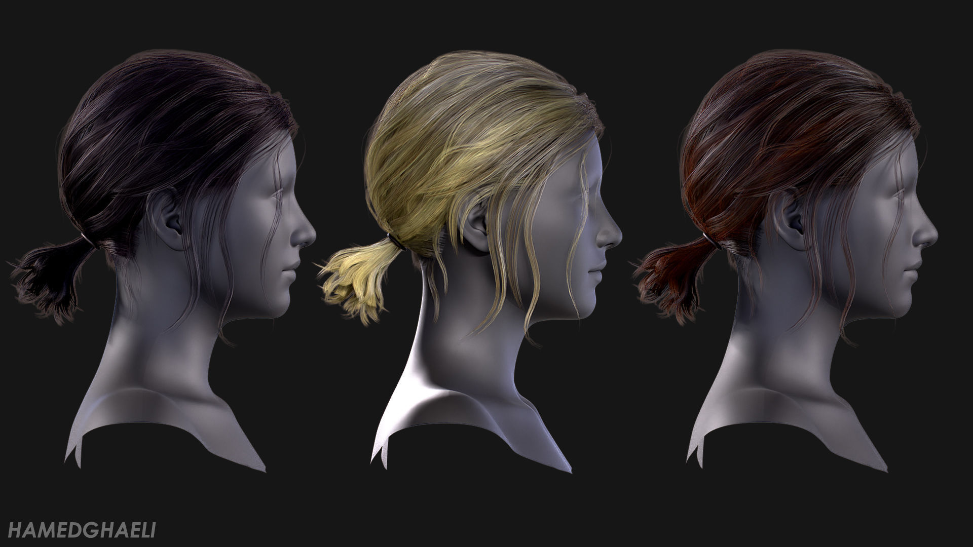 Real Time Hair Card Female Hairstyle part 03 Low-poly 3D model_5