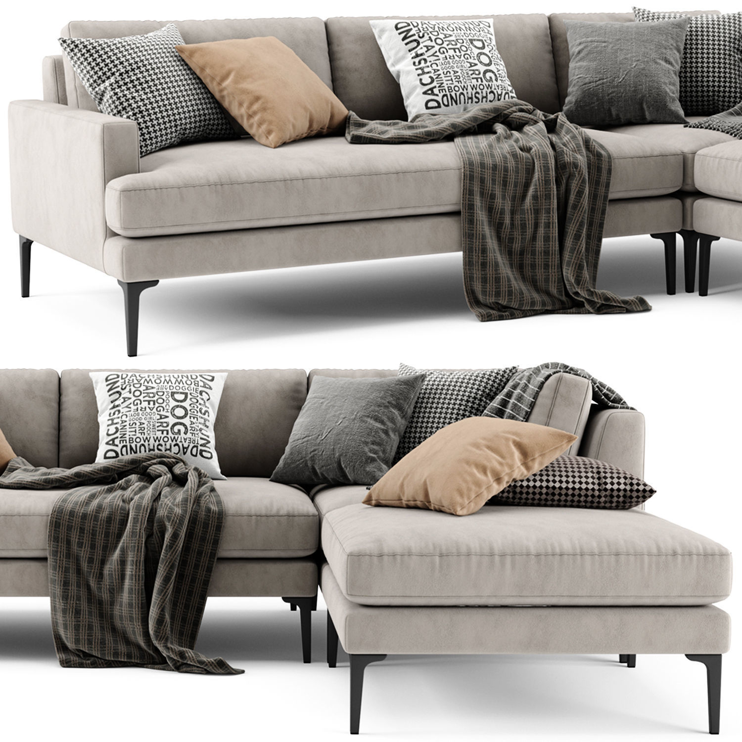 West Elm Andes Sectional Chaise Sofa 3D model_2