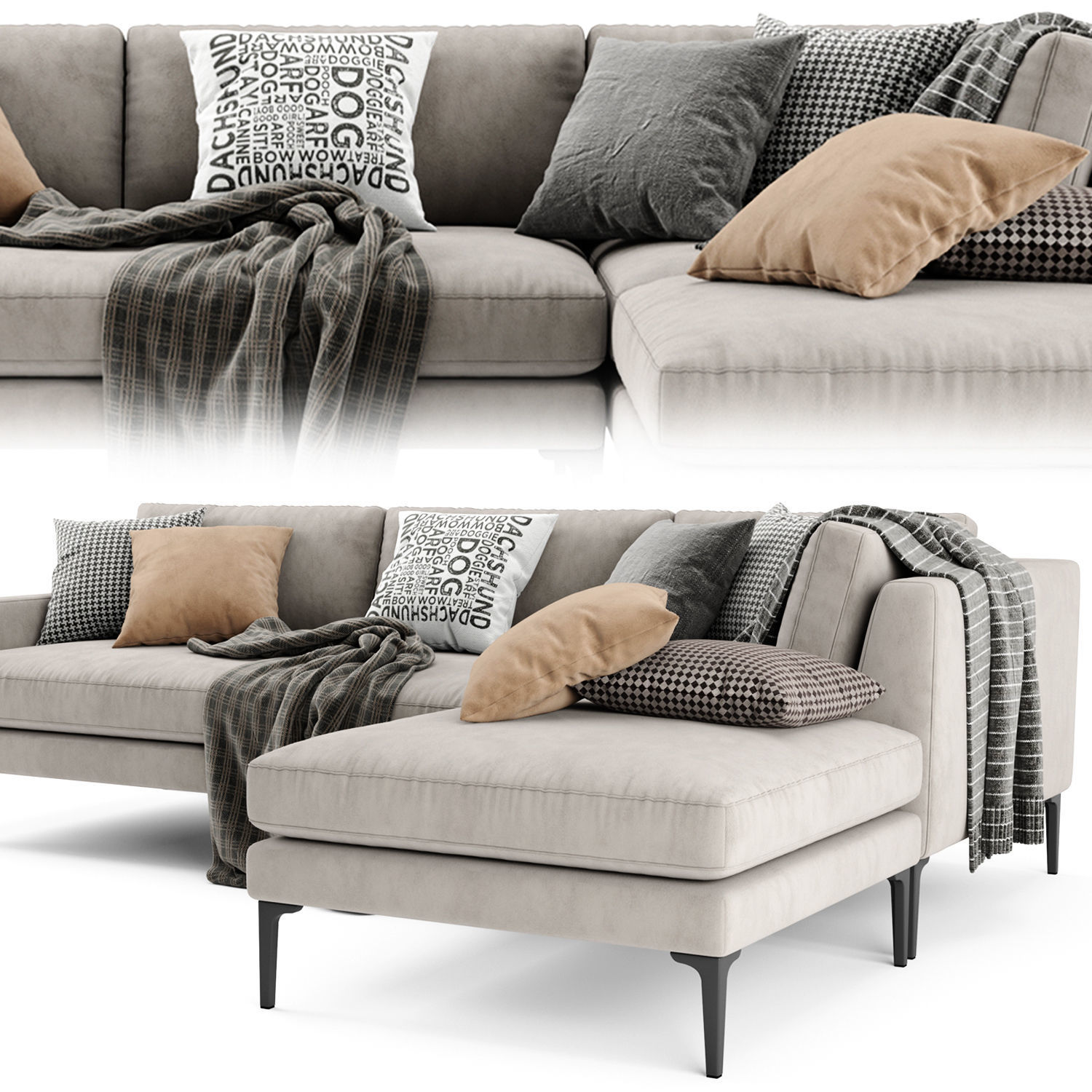 West Elm Andes Sectional Chaise Sofa 3D model_3