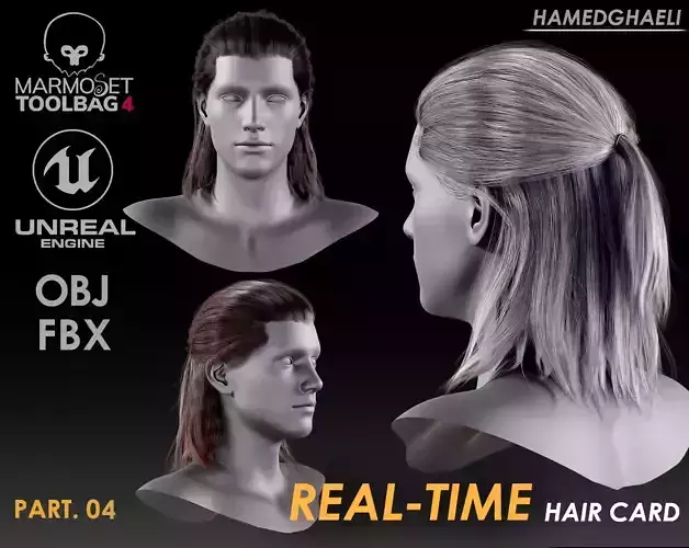 Real Time Hair Card Male Hairstyle part 04 Low-poly 3D model