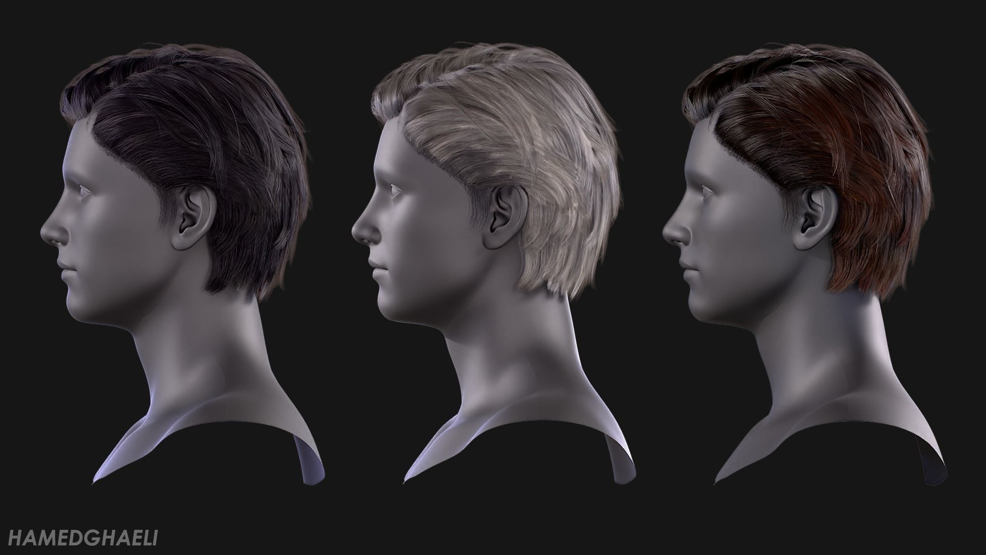 Real Time Hair Card Male Hairstyle part 05 Low-poly 3D model_4