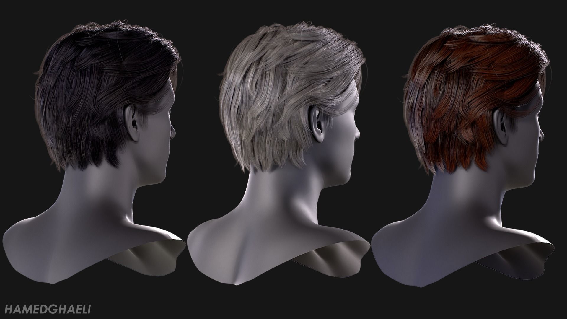 Real Time Hair Card Male Hairstyle part 05 Low-poly 3D model_7
