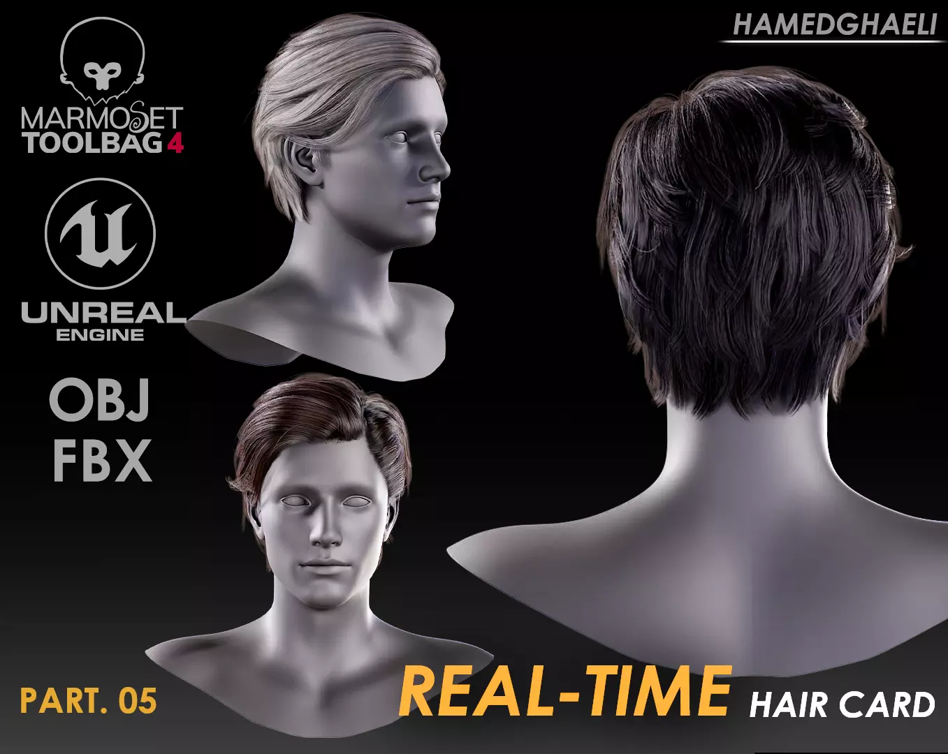 Real Time Hair Card Male Hairstyle part 05 Low-poly 3D model_0