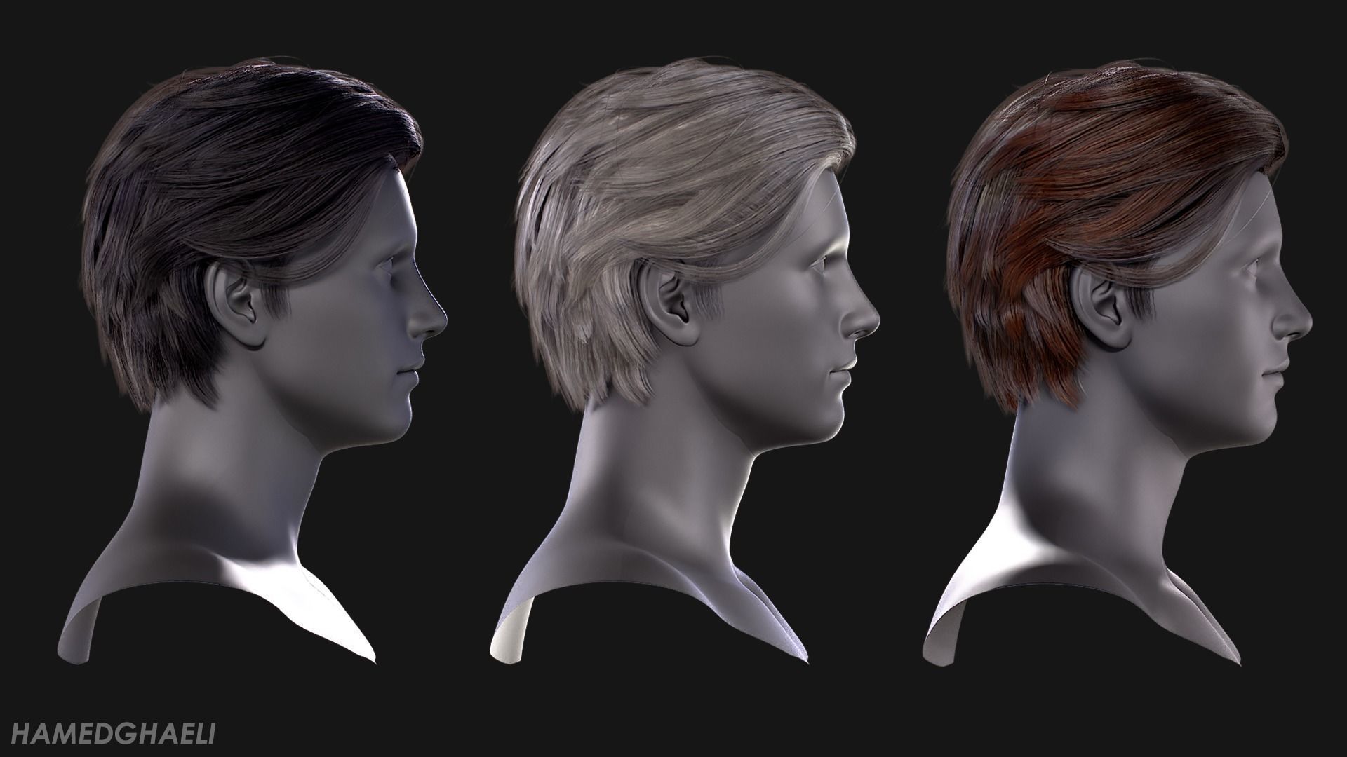 Real Time Hair Card Male Hairstyle part 05 Low-poly 3D model_5