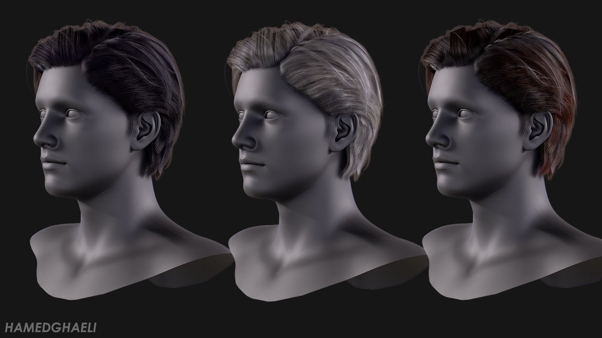 Real Time Hair Card Male Hairstyle part 05 Low-poly 3D model_6