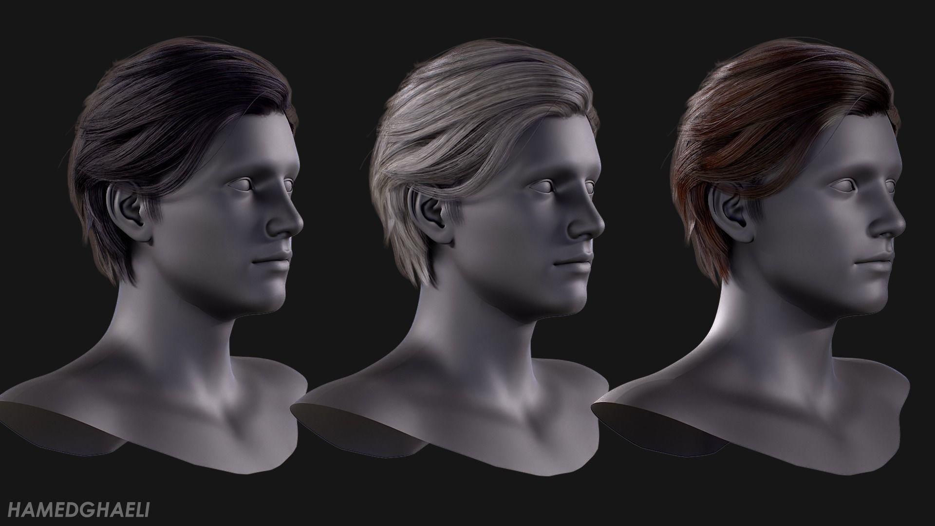Real Time Hair Card Male Hairstyle part 05 Low-poly 3D model_3