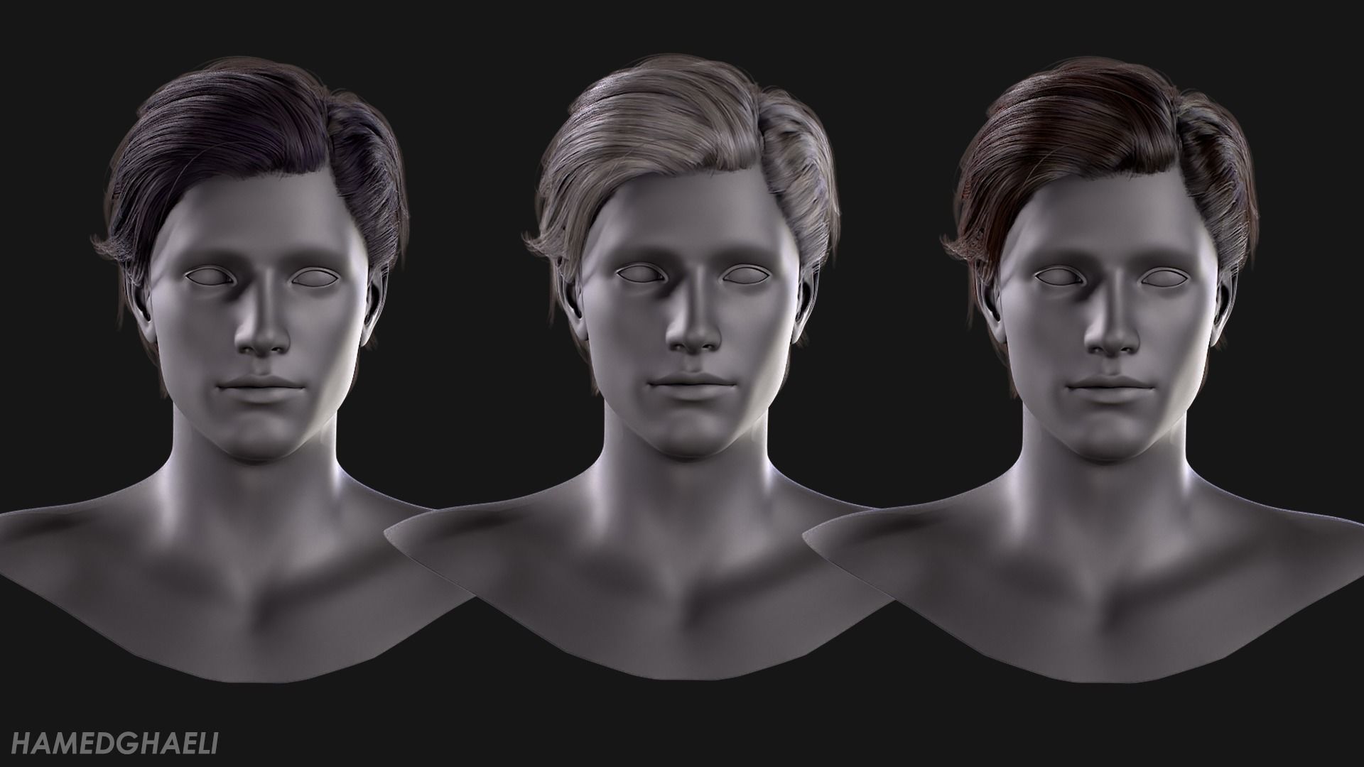 Real Time Hair Card Male Hairstyle part 05 Low-poly 3D model_9