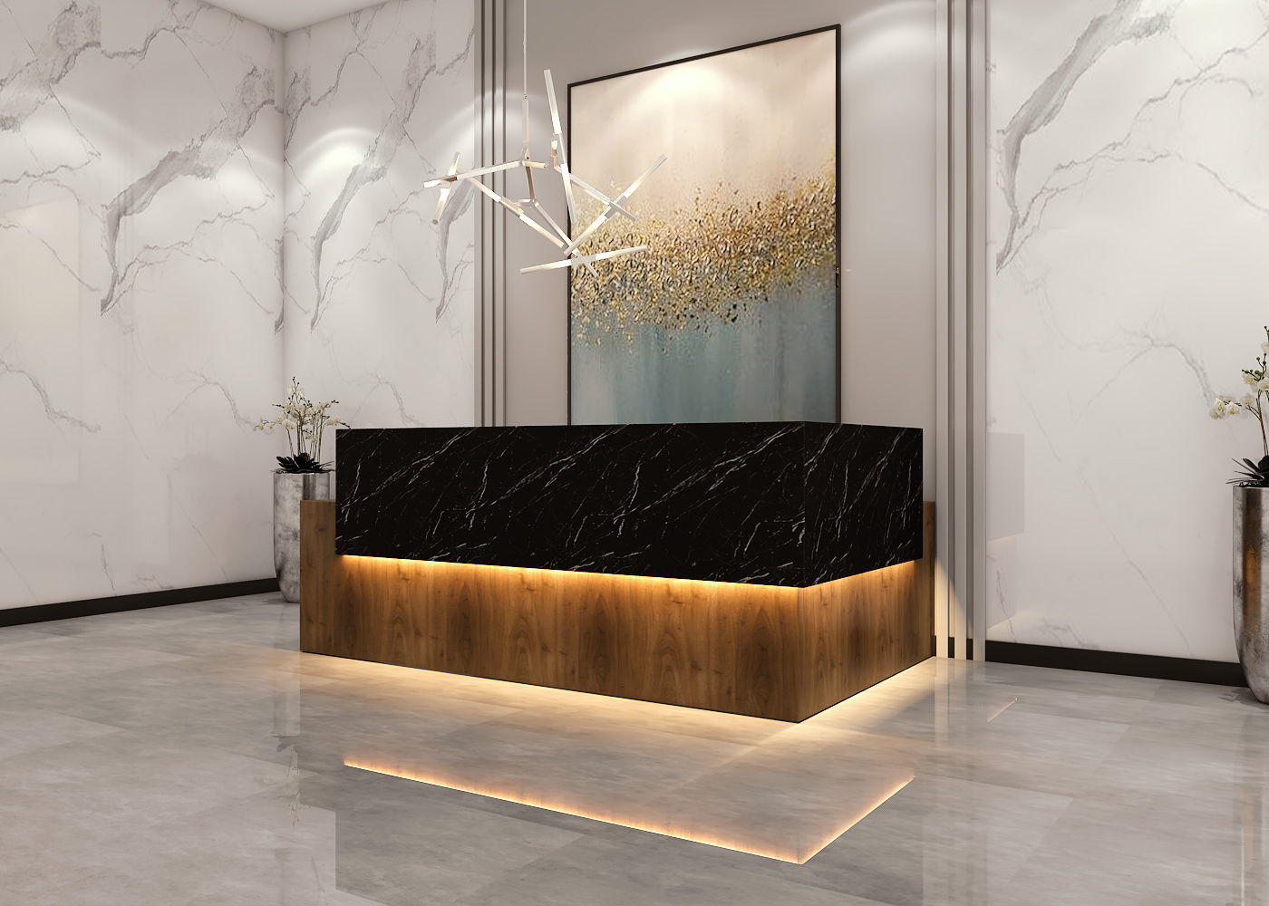 Reception 3D model modern desk with marble counter top 3D model_1